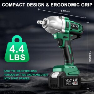 CSCRI Cordless Impact Wrench Kit 1/2 inch Brushless, Max Torque 580Ft-lbs(800N.m) Electric Impact Gun w/2x 4.0Ah Battery, Charger & 6 Sockets, Power Impact Driver for Car Home