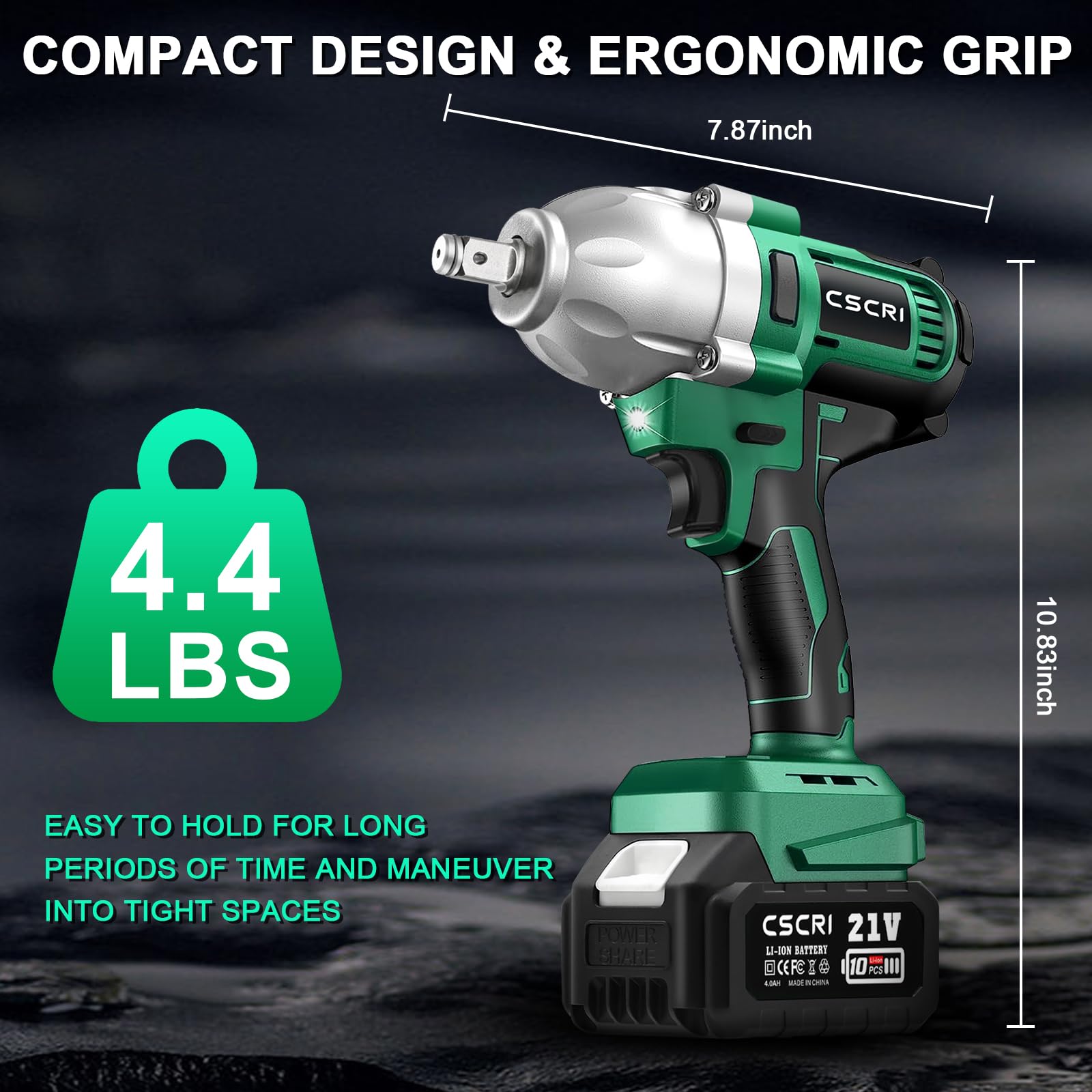 CSCRI Cordless Impact Wrench Kit 1/2 inch Brushless, Max Torque 580Ft-lbs(800N.m) Electric Impact Gun w/2x 4.0Ah Battery, Charger & 6 Sockets, Power Impact Driver for Car Home