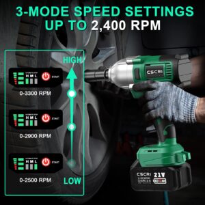 CSCRI Cordless Impact Wrench Kit 1/2 inch Brushless, Max Torque 580Ft-lbs(800N.m) Electric Impact Gun w/2x 4.0Ah Battery, Charger & 6 Sockets, Power Impact Driver for Car Home