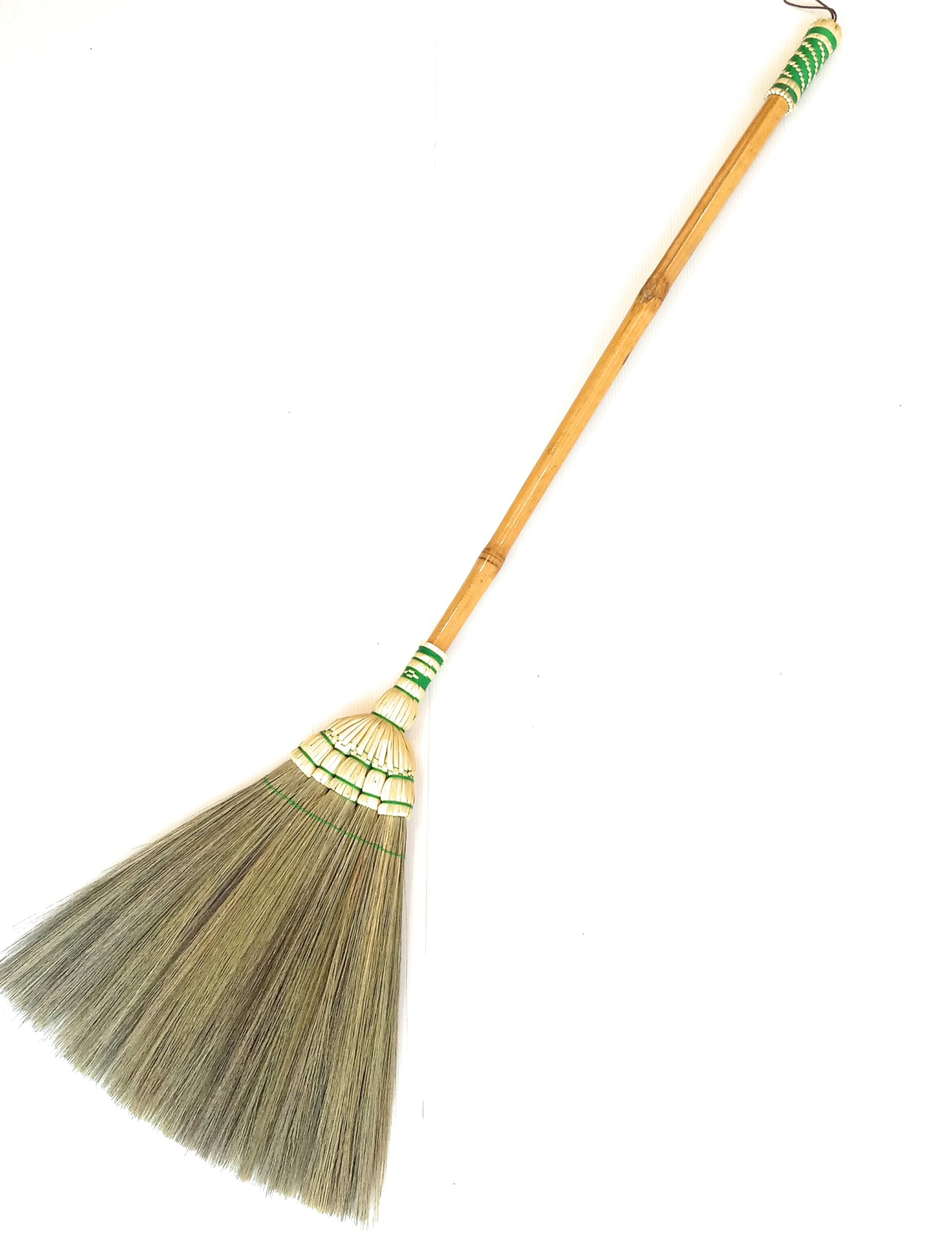 42" Handmade Natural Grass Broom with Solid Wood or Bamboo Stick, Sweep Debris Dirt Dust