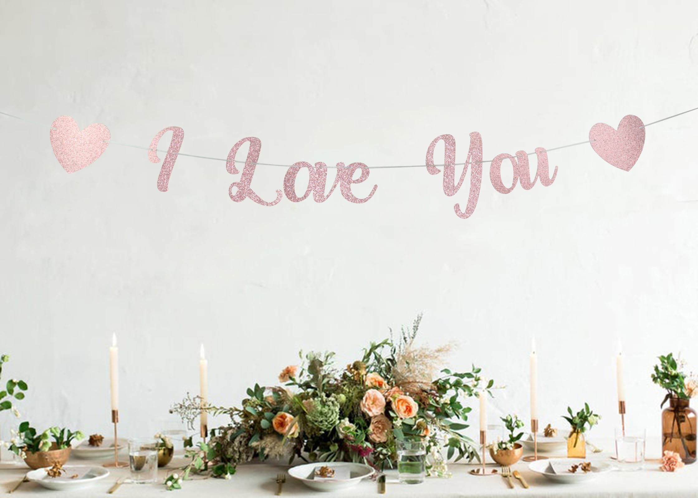 Rose Gold I Love You Banner, Happy Father's Day Father's Birthday Decorations Happy Mother's Birthday,Valentine's Day Party Decorations Wedding Anniversary Bridal Party Photo Props