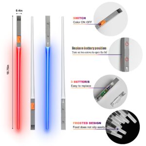 Lightsaber Chopsticks Light up - LED Glowing Light Saber Chopstick - Reusable Sushi Lightup Sabers Chop Sticks Set of 2 Pairs (Blue & Red)