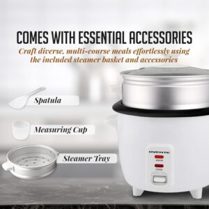 OVENTE Electric Rice Cooker with Food Steamer Basket, Automatic Keep Warm Function, Makes up to 10 cups Cooked (5 cups Uncooked) White, RCS01W