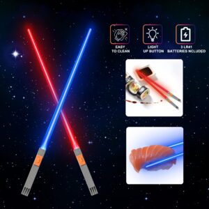 Lightsaber Chopsticks Light up - LED Glowing Light Saber Chopstick - Reusable Sushi Lightup Sabers Chop Sticks Set of 2 Pairs (Blue & Red)