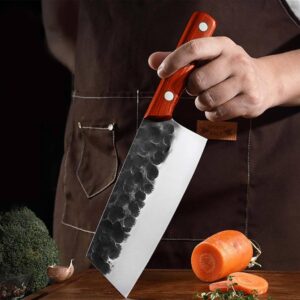 tatakook Butcher Chef Knife Set with Bag，High Carbon Steel Meat Cleaver for Meat Cutting Processing,Hand Forged Boning Carving Knife，Vegetable BBQ Camping Viking Knife