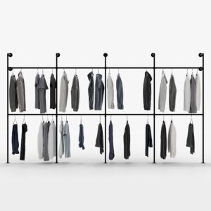 pamo industrial pipe clothing rack metal black - wall mounted clothes racks for hanging clothes - modern walk in closet - kim iv double black