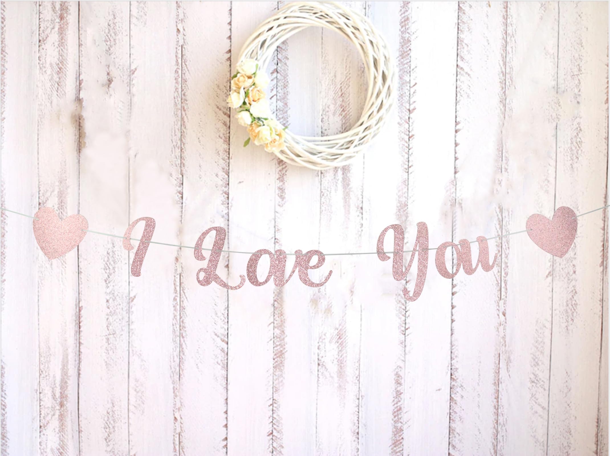 Rose Gold I Love You Banner, Happy Father's Day Father's Birthday Decorations Happy Mother's Birthday,Valentine's Day Party Decorations Wedding Anniversary Bridal Party Photo Props