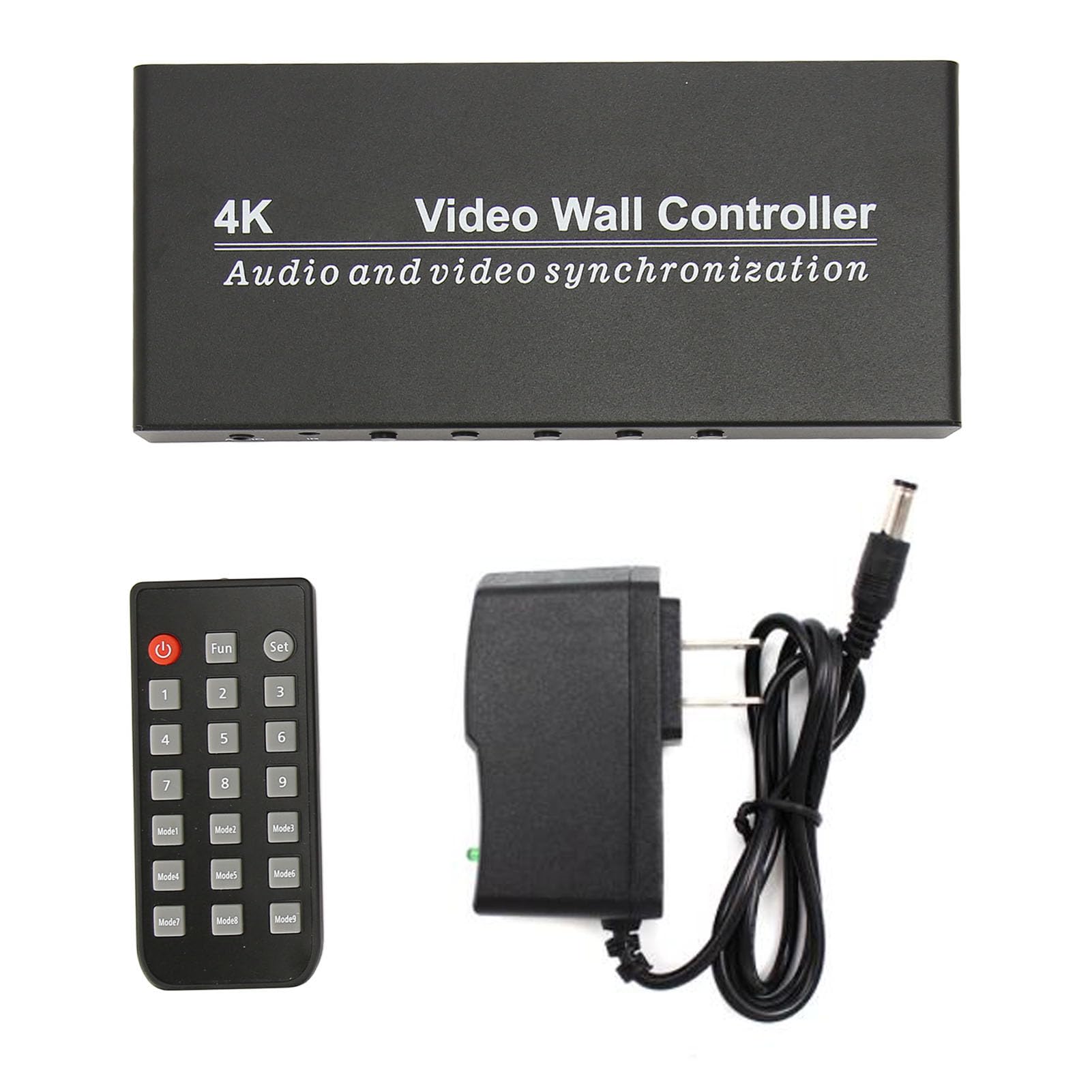 Video Wall Processor, Remote Control 9 Modes TV Wall Splicing Processor 1 in 4 Out HD Multimedia Interface for PC for Projector (US Plug 100‑240V)