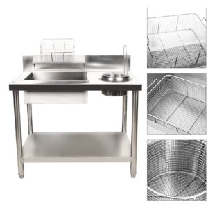 CNCEST Fried chicken breading station, Breading Table Fried chicken FishFood Prep Station, Stainless Steel Commercial Kitchen Prep & Work Table for Fried Food, Chicken Thighs, Chicken Nuggets, Donuts