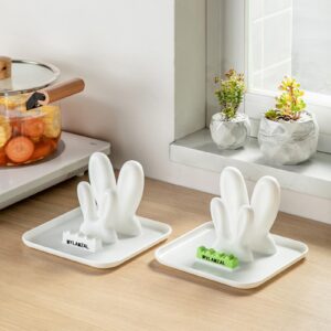 MYLAMZAL Spoon Rest for Stove Top,Spoon and Lid Rest,Pot Lid Holder While Cooking,Cute Spoon Rest for Kitchen Counter,Spoon Rest with Lid Holder,Stove Spoon Rest for Supoon、Pans、Spatula、Ladle - White