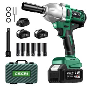 cscri cordless impact wrench kit 1/2 inch brushless, max torque 580ft-lbs(800n.m) electric impact gun w/2x 4.0ah battery, charger & 6 sockets, power impact driver for car home