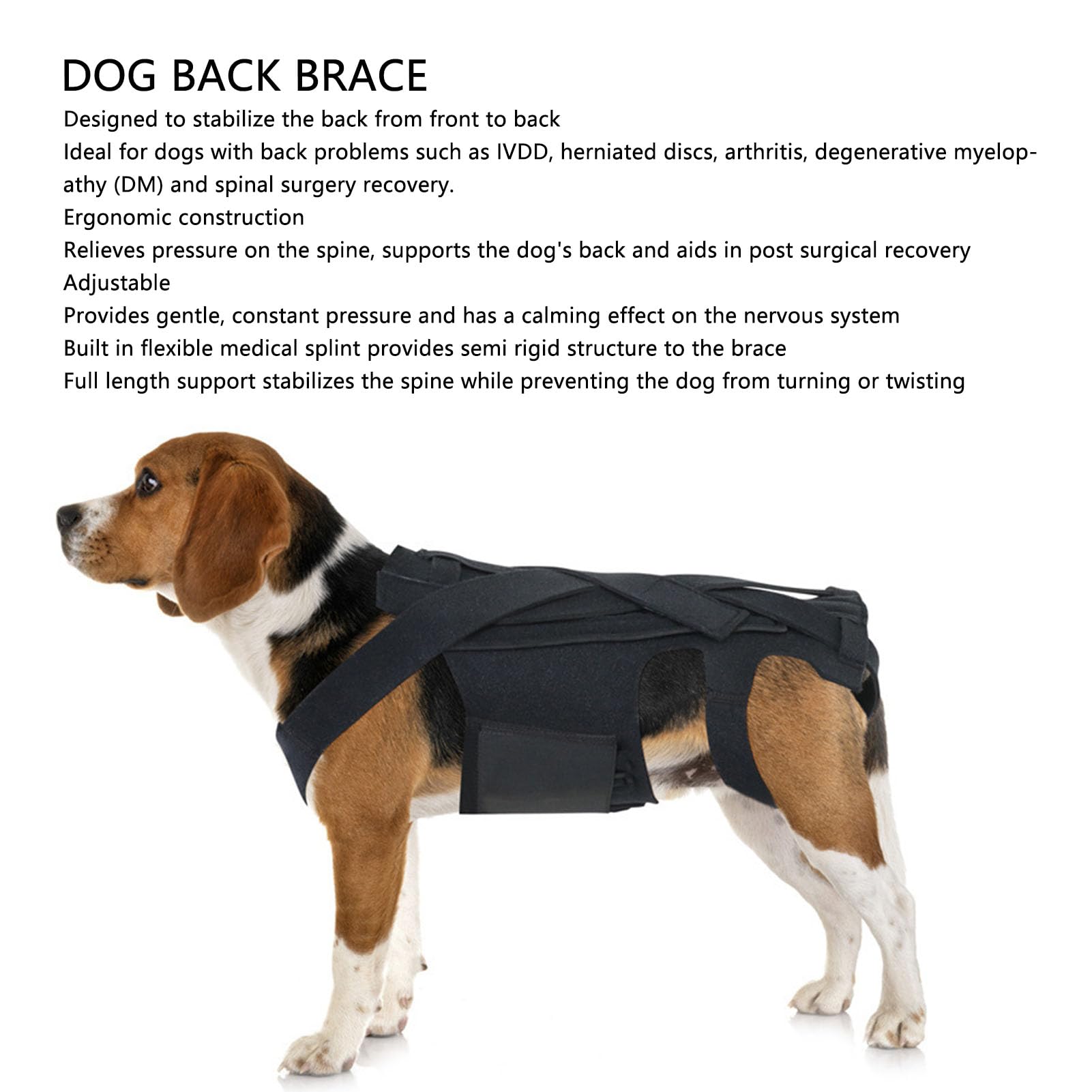 Dog Back Recovery Brace, Relieves Spine Pressure Spinal Surgery Recovery Dog Back Bracer Adjustable for Herniated Disc (S)