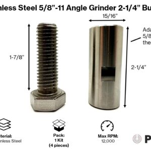 Pro-Graad Stainless Steel 5/8”-11 Angle Grinder Buff Extender Kit, Airway Buffing Polishing Wheel 2-1/4” Extension Shaft, Threaded Arbor Extension Adapter, for Angle Grinders