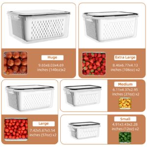 KEMETHY 10 Pack Fruit Storage Containers for Fridge with Removable Colanders - Food Storage Containers with Lids, BPA-Free Produce Containers Keep Fruits, Vegetables, Berry, Meat Fresh Longer