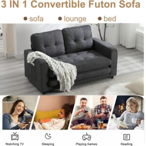 Futon Sofa Bed Convertible Folding Futon Couch Breathable Small Couch,Adjustable Pull Out Chaise Lounge Couch for Compact Living Studio in Living Room and Bedroom Offices Dorm Loveseat (Dark Gray)