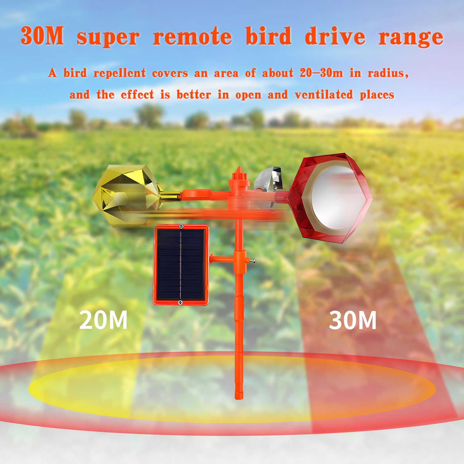 Solar-Powered Voice Bird Deterrent Device with 3 Pieces 360° Wide-Range Reflective Rotating Prisms Cups, 2-in-1 Audio Signals to Scare Birds + Wind-Powered Rotation Mirrors for Outdoor Garden Yard