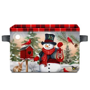 styubn christmas decorative storage bins with handles, christmas snowman baskets foldable cloth organizer storage boxes for home office 14 x 10 x 8