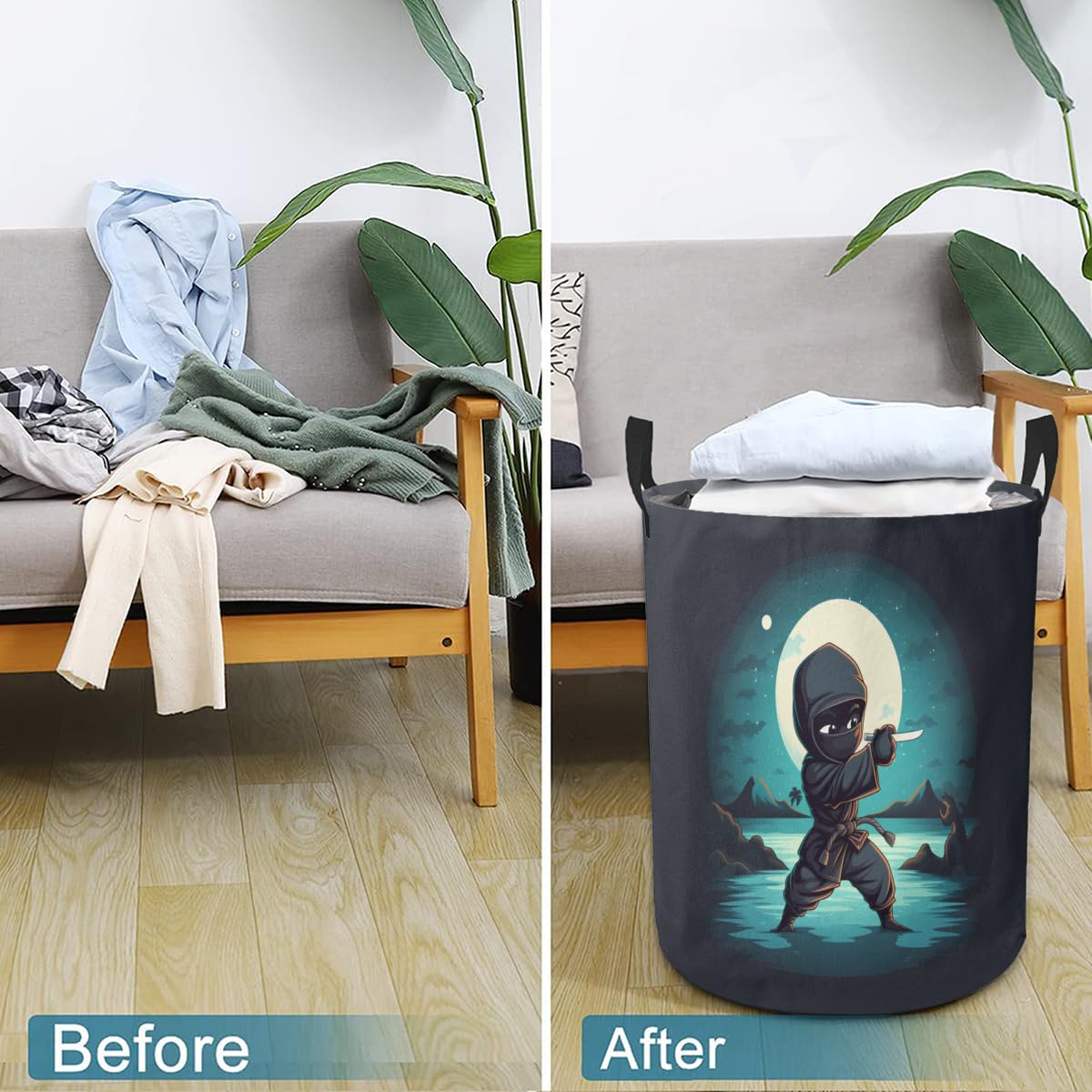 Little Ninja At Night Waterproof Foldable Storage Bin, Dirty Clothes Laundry Basket, Canvas Organizer Basket for Laundry Hamper, Toy Bins, Gift Baskets, Bedroom, Clothes, Kids Hamper