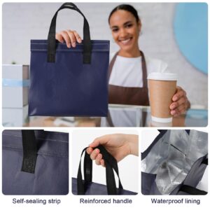 FoldTier 50 Pcs Insulated Take Away Bags Bulk Thermal Insulation Food Bag for Coffee Milk Tea Hot Cold Food Fresh Seafood Cooler Bag Pizza Delivery Bags for Catering Restaurant Grocery (Navy Blue)