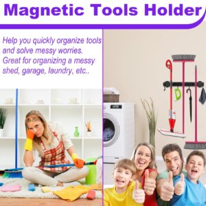 Magnetic Mop Broom Holder, Heavy Duty Magnetic Mop Hanger with 4 Hooks for Cleaning Tools, Strong Magnetic Tool Hanger Organize System Utility Rack for Refrigerators Laundry Garage Kitchen