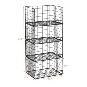 Yociyoga 4-Tier Stackable Closet Organizers and Storage Shelves, Closet Shelf Organizer Basket Bins, Foldable Sweater Storage for Closet Organizer System, Black