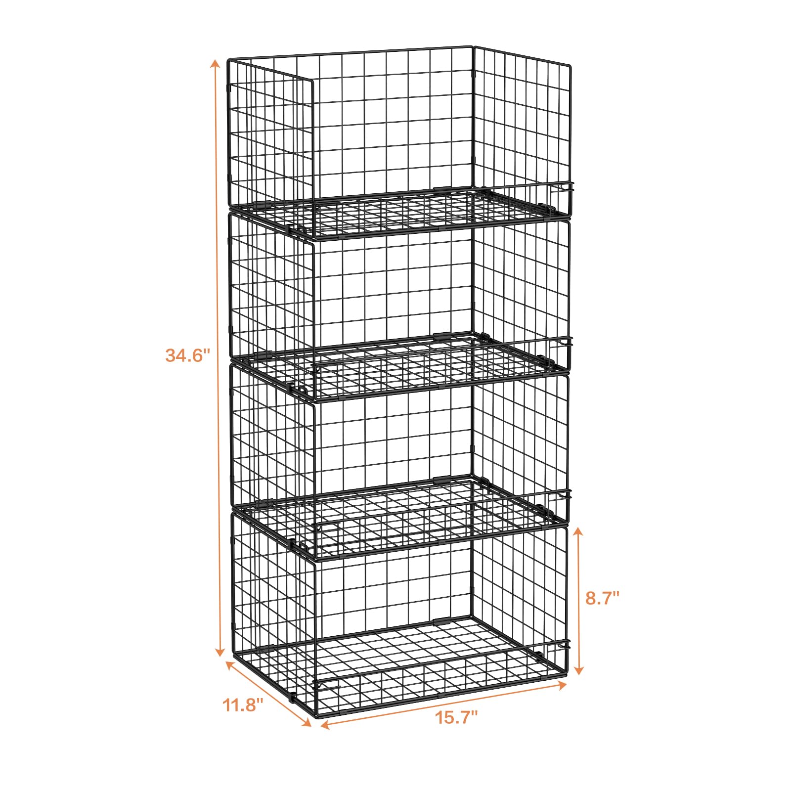 Yociyoga 4-Tier Stackable Closet Organizers and Storage Shelves, Closet Shelf Organizer Basket Bins, Foldable Sweater Storage for Closet Organizer System, Black