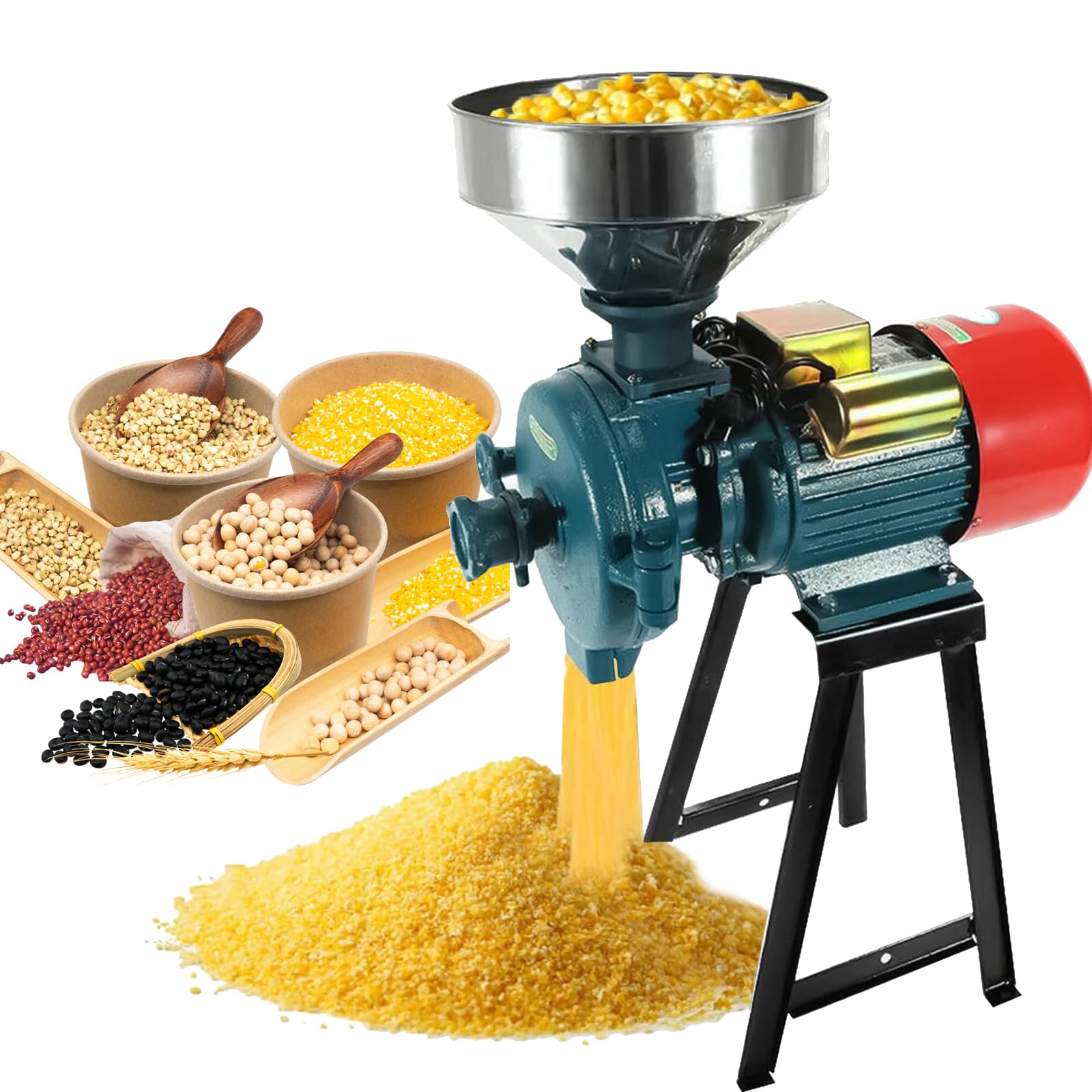 EVGTTI Electric Grain Grinder Mill 3000W, 110V Dry Cereals Grinder with Funnel, Commercial Electric Feed Mill Dry Grinder, Rice Corn Grain Coffee Wheat Feed Mill Flour Mill