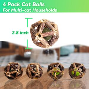 QUVOVID Cat Catnip Toys 3 Packs Catnip Ball Toys, Nature Silvervine Stick Cage Cat Bell Balls, Catnip Toys for Cleaning Teeth, Relaxing Cats, Cat Toys for All Breeds