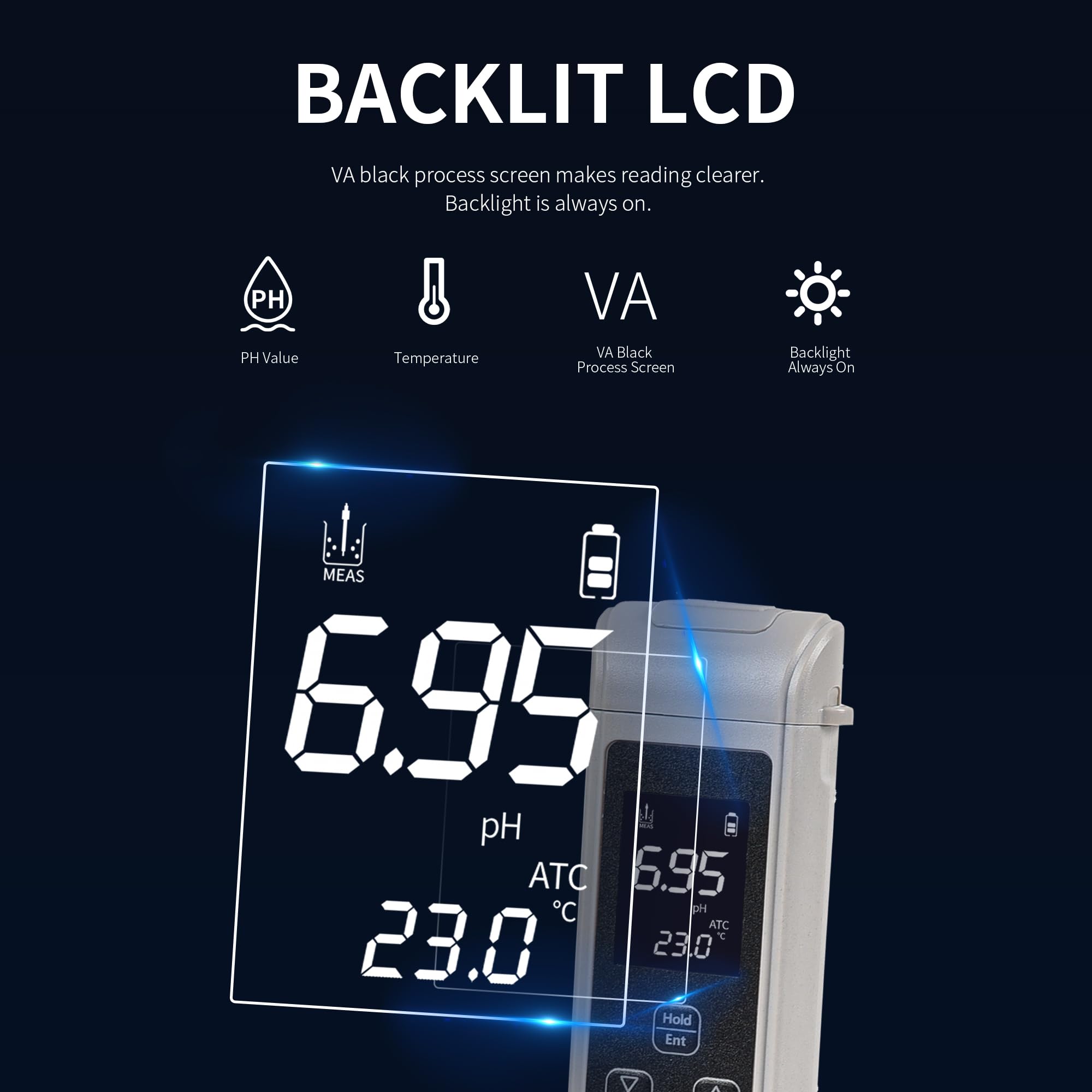 LACHOI pH Meter with ATC Digital PH Tester Pen with Backlight 0.01 High Accuracy Waterproof pH Tester Kit PH Pen Meter Temp/Water Tester for Hydroponics，Aquarium，Pool，Soil