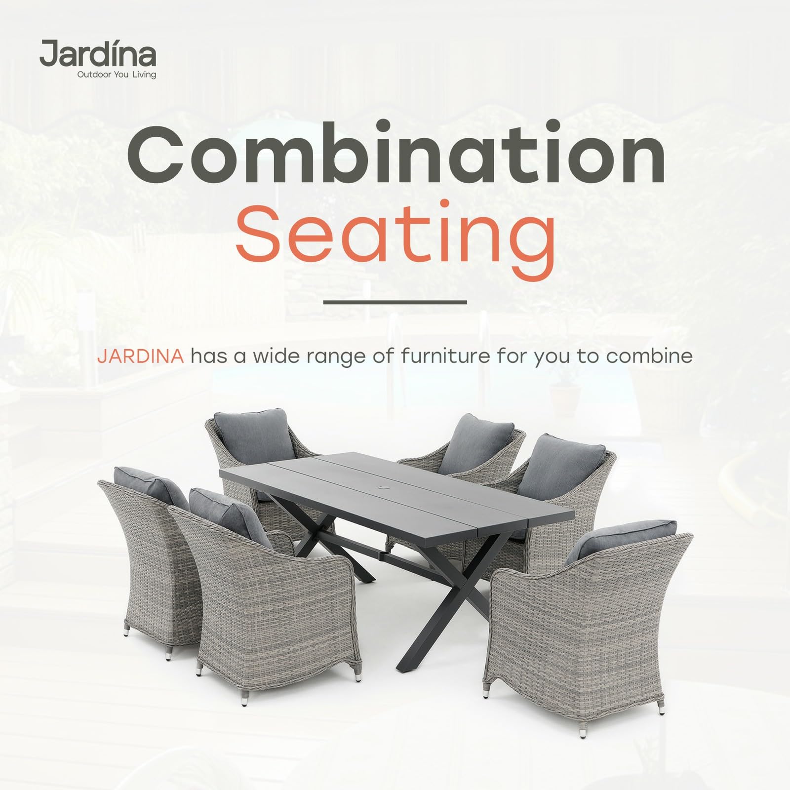 JARDINA Outdoor PE Wicker Patio Dining Chairs Rattan Seat with Cushion Pillow and Adjustable Table Legs for Outdoor Patio Backyard,Balcony (Grey)