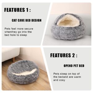 Calming Dog Beds & Cat Cave Bed with Hooded Cover,Washable Round Beds for Small Medium Pets,Anti-Slip Faux Fur Fluffy Coved Bed,Comfortable Warming Pet Bed (20 * 20inch,Grey)