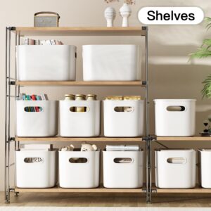 MSHOMELY 8 Packs Plastic Storage bins with Lid White Storage Containers with Lids Stackable Containers for Organizing Storage Box with Handle, Cube Storage Bins for Shelves, 9.84x7.1x6.3 inch