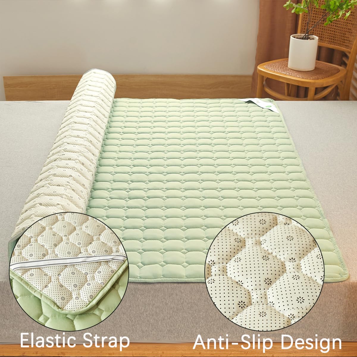 Akiky Mattress Topper Pad Mattress Pad for California King Bed Topper Protector-Breathable&Foldable Sage Green Grid Mattress Cover