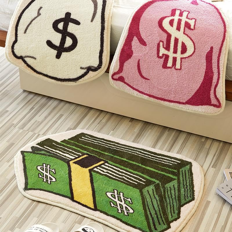 100 Dollar Bill Rug, Art Money Creative Carpet Cozy Soft Bedroom Funky Door Mat Carpets Bedside Rugs Living Room Decoration Rug Bathroom Door Mat Dry Absorbent Mats (D,19.6 * 31.5 inch)