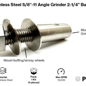 Pro-Graad Stainless Steel 5/8”-11 Angle Grinder Buff Extender Kit, Airway Buffing Polishing Wheel 2-1/4” Extension Shaft, Threaded Arbor Extension Adapter, for Angle Grinders