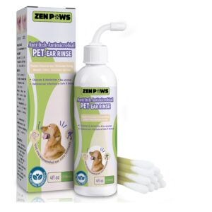 zenpaws dog and cat ear cleaner solution – ear drops - - advanced veterinary recipe. remove wax and build up and relieve itchiness - alcohol-free