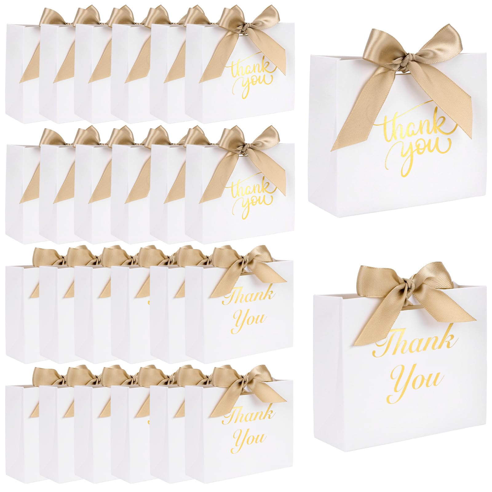 VGOODALL 24PCS White Thank You Gift Bags, Party Favor Bags with Bow Ribbon Mini Gift Boxes Bulk Candy Bags for Birthday Wedding Party Bridal Shower