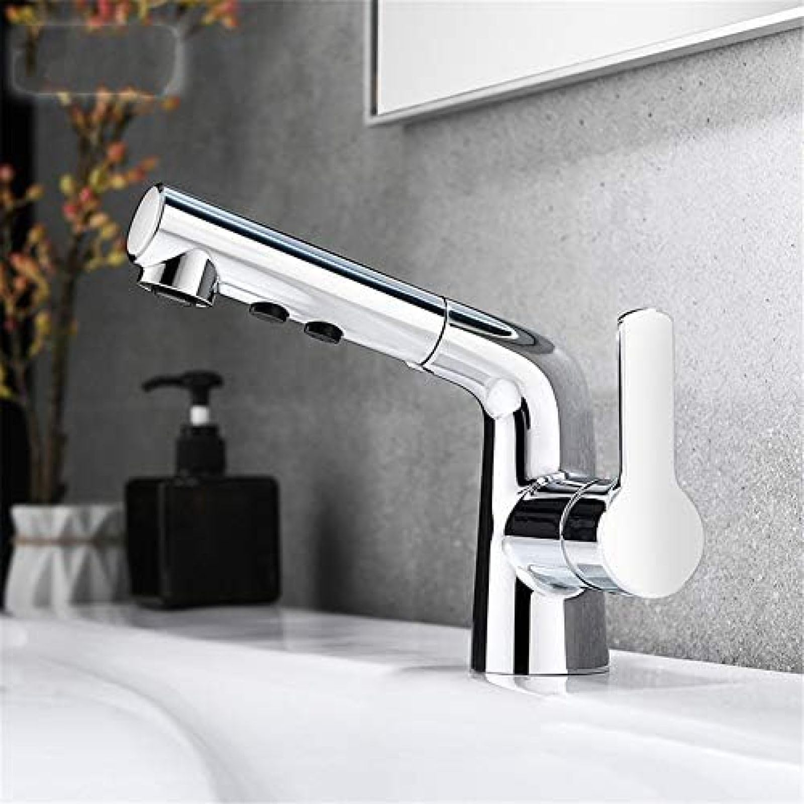 Kitchen & Bath Fixtures Taps Faucet,360° Rotating Pull Basin Faucet Copper Chrome Washbasin Hot and Cold Water Mixer Shower Head