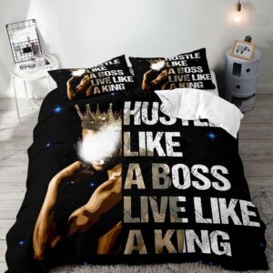 luvivihome 3pcs african american bedding sets, black duvet cover queen, black man black pride melanin afro black king comforter quilt cover, man cave positive inspirational gifts for men 2 pillowcases