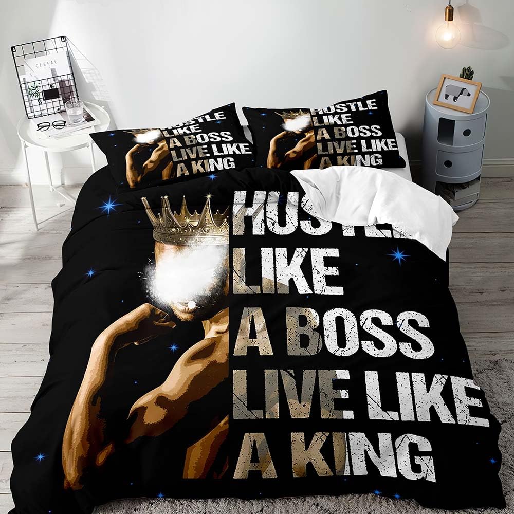 LUVIVIHOME 3PCS African American Bedding Sets, Black Duvet Cover Queen, Black Man Black Pride Melanin Afro Black King Comforter Quilt Cover, Man Cave Positive Inspirational Gifts for Men 2 Pillowcases