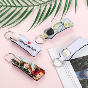 Wyleaves Premium Personalized Chapstick Holder Keychain, Custom Photo Text Chapstick Holder Keychains Lipstick Holder Neoprene Lipstick Keychain Holder, 1pcs