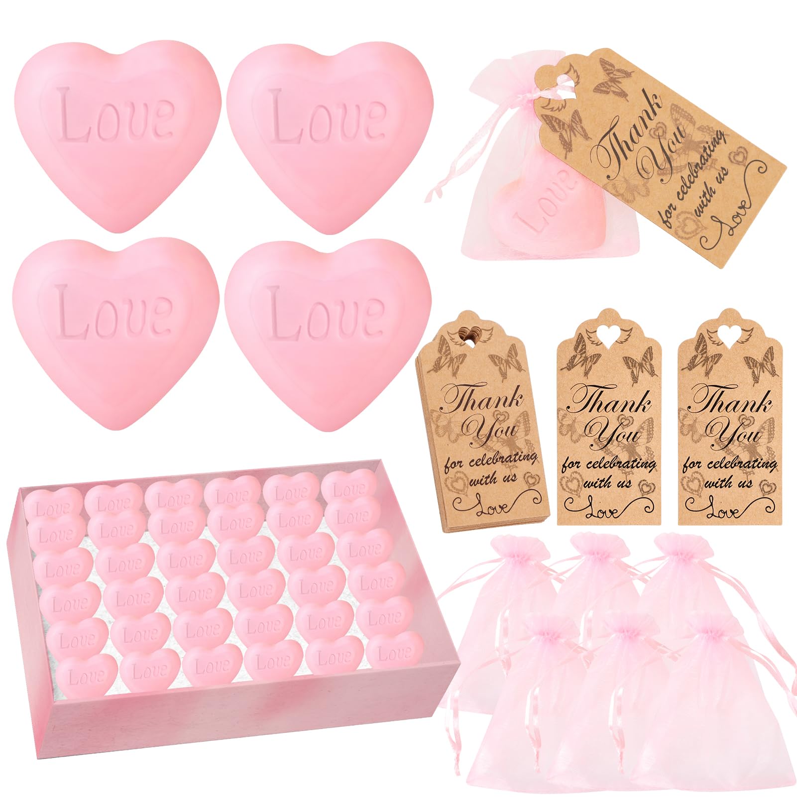 AIXIANG 100 Sets Heart Style Mini Soap for Wedding Party Favors Bridal Shower Baby Shower Guests Handmade Soap (Pink)