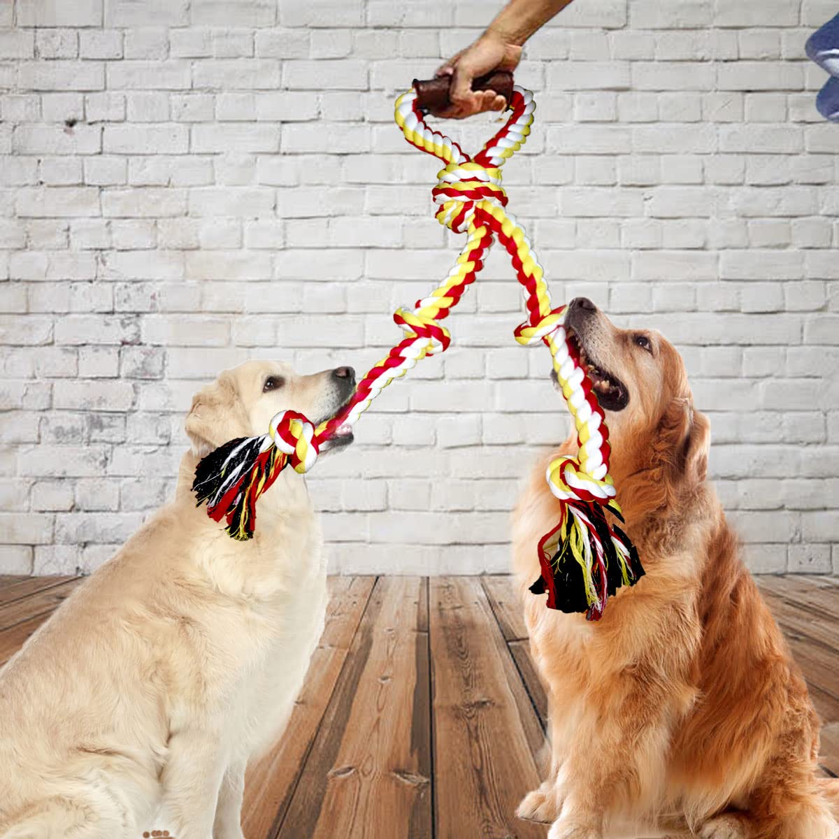 Fejapa 6 Knot Large Christmas Dog Rope Toys for Aggressive Chewer Heavy Duty Rope Durable Tough Chew Rope Tug of War Play Rope with Handle Chewing Tugging Rope Large Breed Pull Rope Big Dog Long