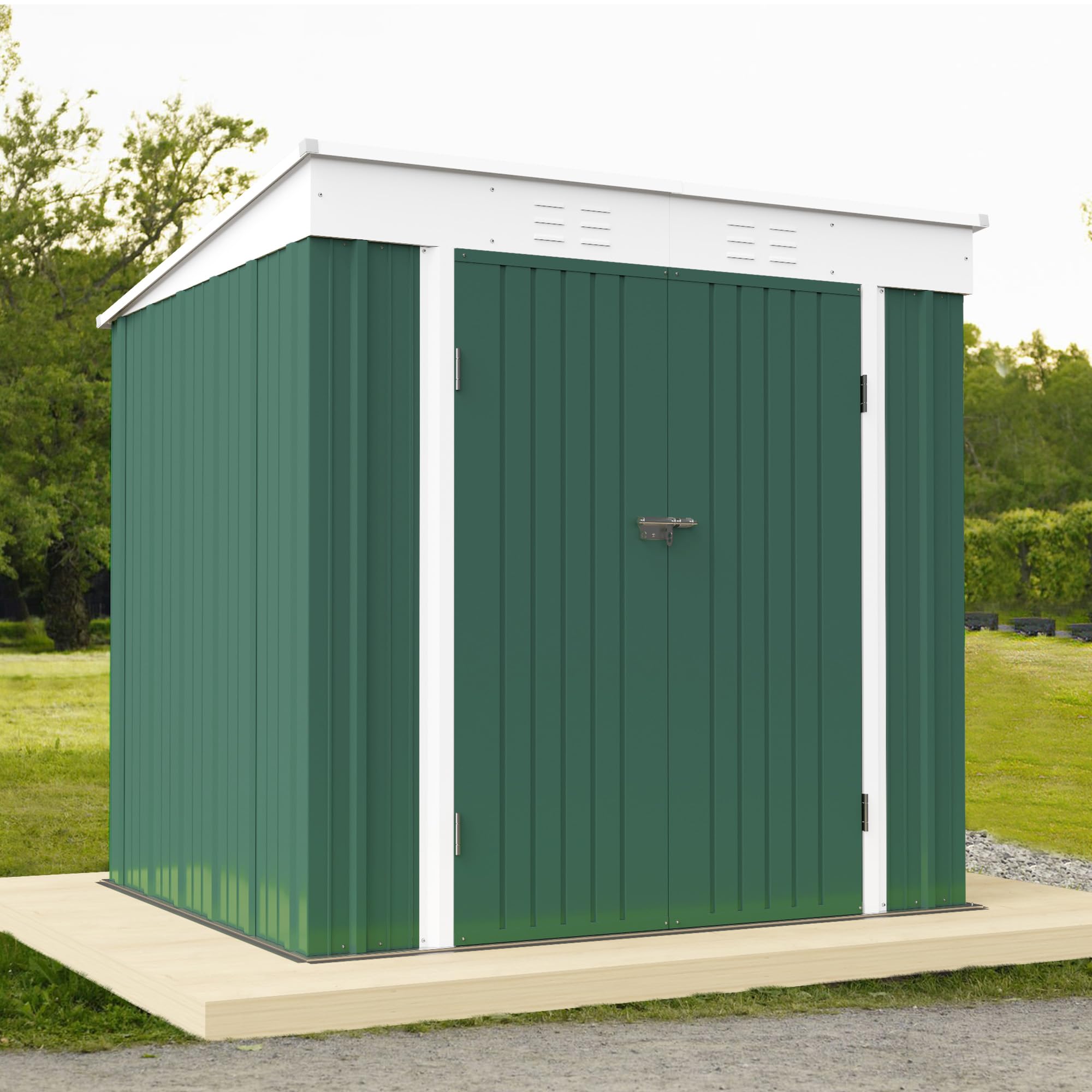 Greesum Outdoor Storage Shed 6x4FT All Weather Metal Garden Shed with Lockable Double Doors for Garden Tools, Toys and Sundries, Green