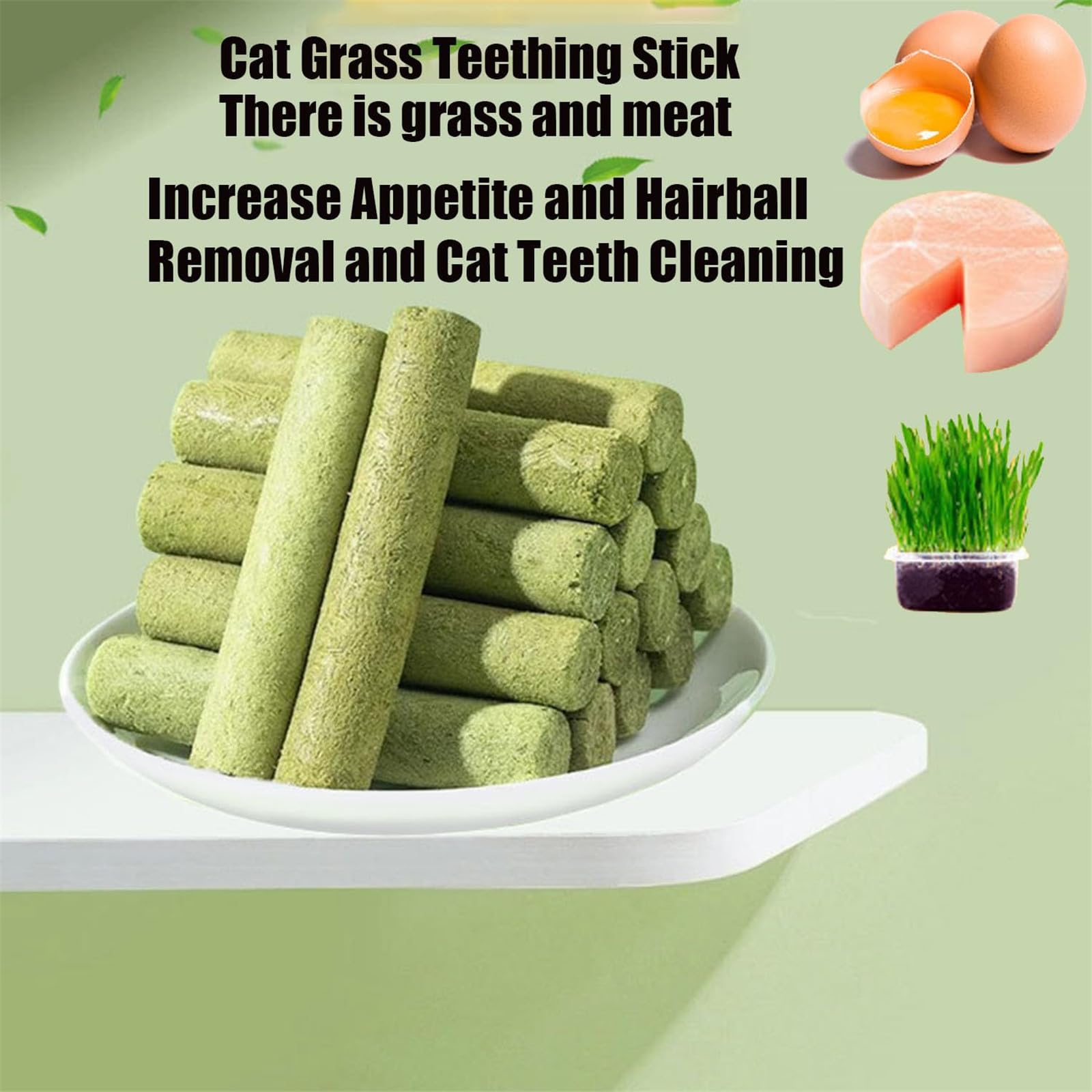 Xeletu Cat Grass Teething Stick - Cat Grass Teething Stick Chicken, Cat Chew Stick Natural Molar Rod, Cat Grass Sticks for Increase Appetite and Hairball Removal and Cat Teeth Cleaning (2 Pcs)