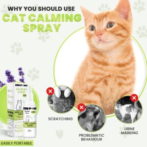 Zenpaws Cat Phermone Calming Spray - Quickly Relieve Stress - Reduces Scratching Furniture, Peeing, Marking, Anxiety - Supports Relief for Fireworks, Travel, Vet Visits 60ml