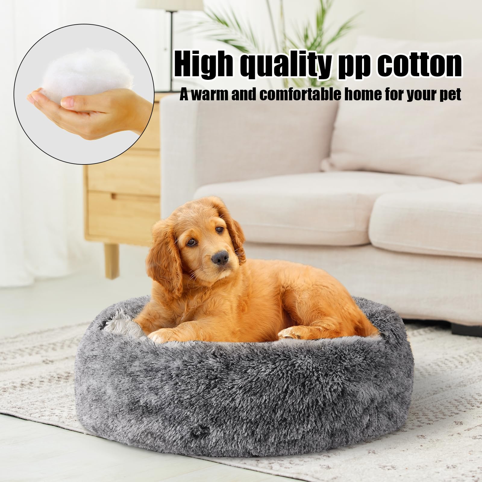 Calming Dog Beds & Cat Cave Bed with Hooded Cover,Washable Round Beds for Small Medium Pets,Anti-Slip Faux Fur Fluffy Coved Bed,Comfortable Warming Pet Bed (20 * 20inch,Grey)