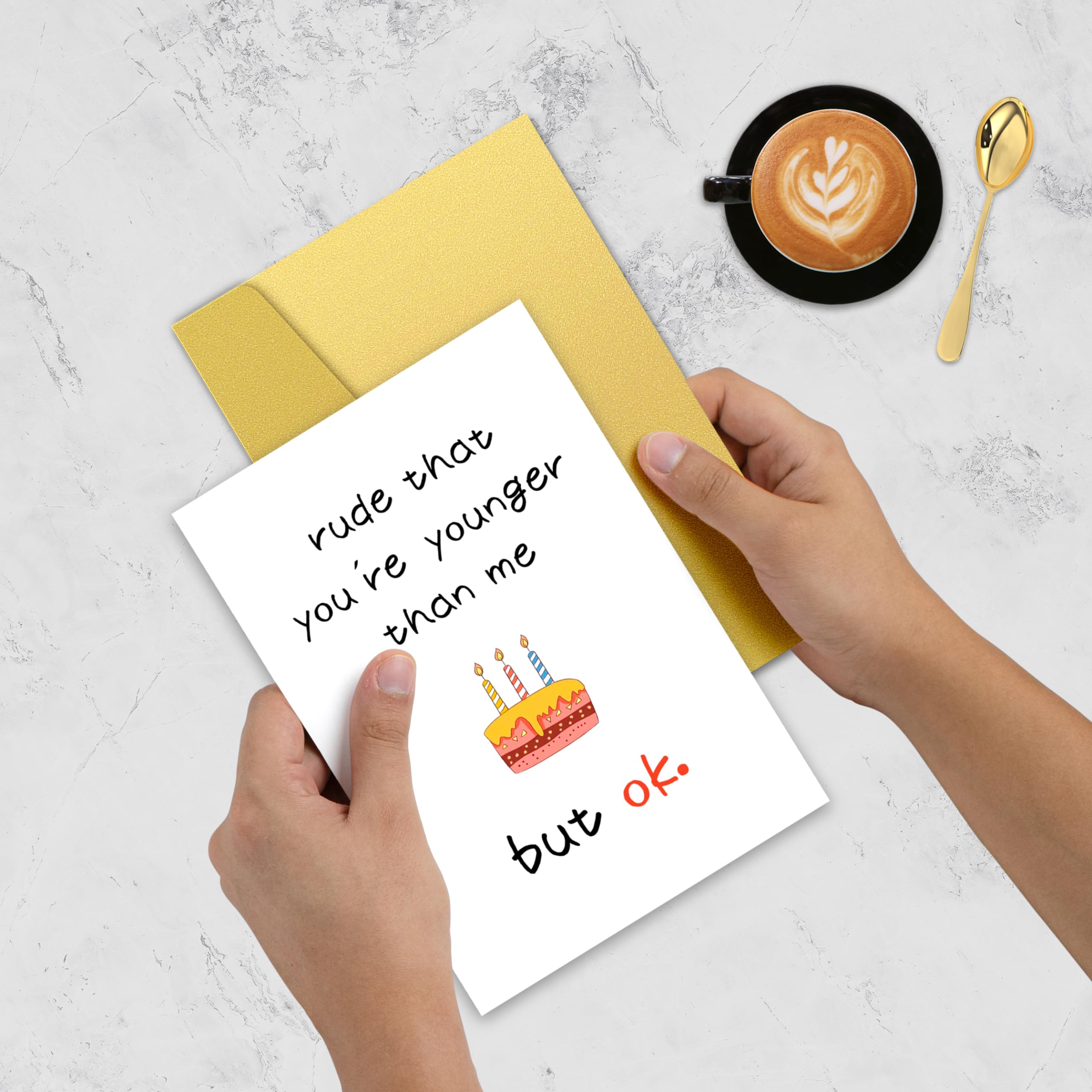 Smnwinsl Funny Birthday Card for Him/Her,Birthday Card for Friends,Humorous Birthday Card for Son Daughter Sister Brother Best Friend,Rude That You're Younger Than Me But Ok