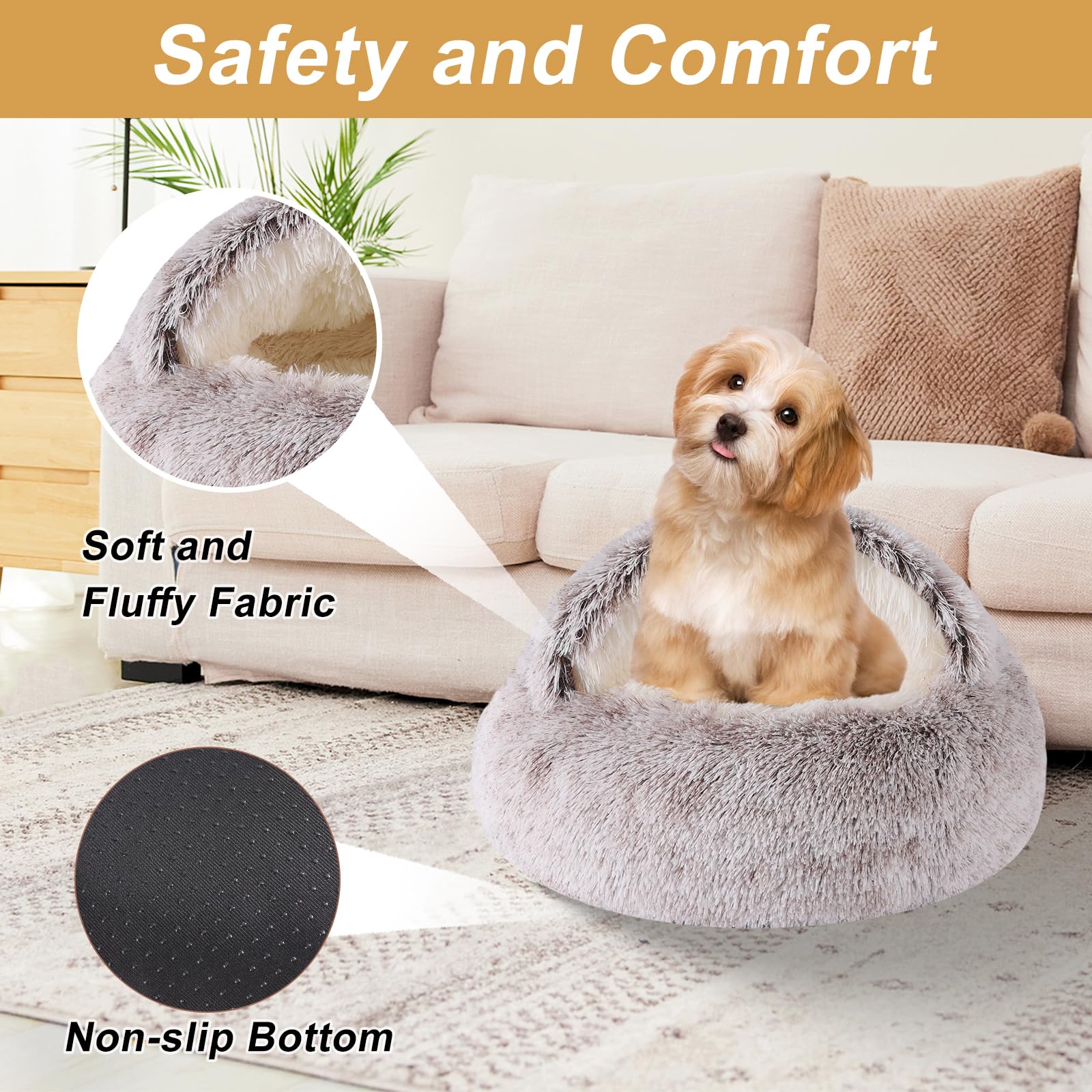 Dog Beds for Small Dogs, Cat Bed Cave, Washable Cute Cat Bed, Cozy Nook Pet Bed for Dogs or Cats, Anti-Slip Puppy Bed Fits up to 12 lbs Pets(Coffee, 20" x 20")