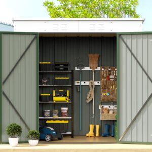 Greesum Outdoor Storage Shed 6x4FT All Weather Metal Garden Shed with Lockable Double Doors for Garden Tools, Toys and Sundries, Green